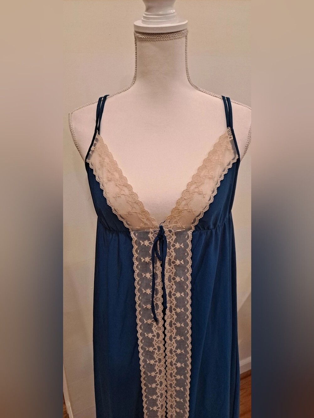Women's Navy Blue Lace-Trim Sleep Chemise by